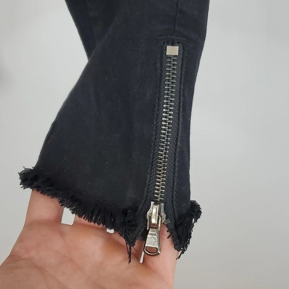 Kancan Super Skinny Jeans Mid Rise Zip Ankle Raw Hem Black Stretch Womens 25